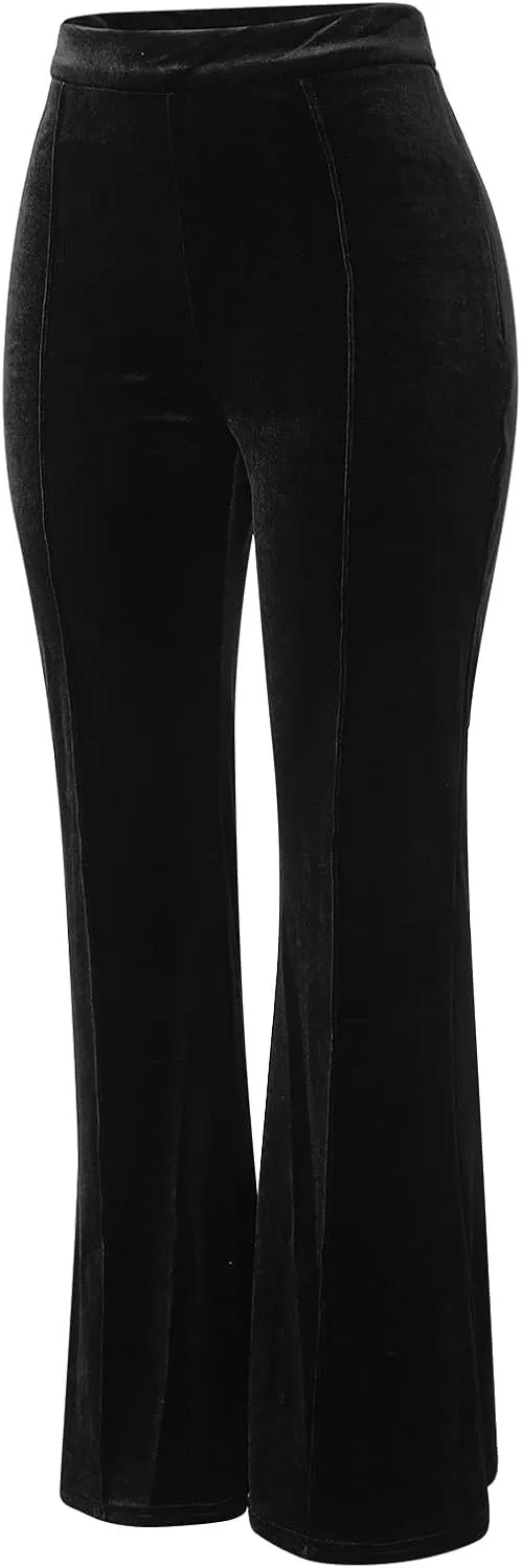 ZYXTIM Womens Classic Cozy Crushed Velvet Flared Bootcut Pants High Waisted Straight Wide Leg Palazzo Lounge Trousers